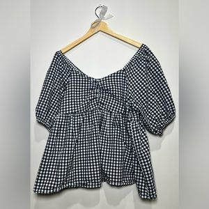 White and Blue Gingham Peplum Top